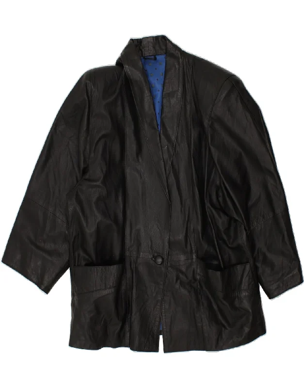 Lowest Rates VINTAGE Womens Oversized Leather Coat IT 48 XL Black Leather