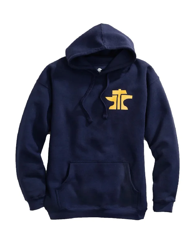 Don't Delay Tin Haul Mens Blue Cotton Blend Anvil and Hammer Logo Hoodie