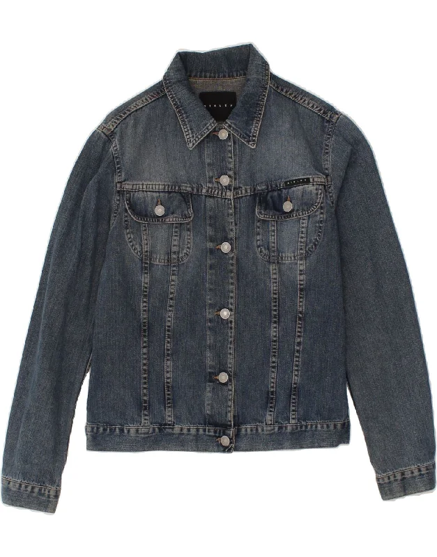 Crazy Savings SISLEY Womens Denim Jacket UK 14 Medium Blue Cotton