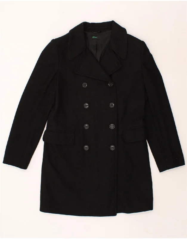 The Best Prices BENETTON Womens Double Breasted Coat IT 42 Medium Black Wool