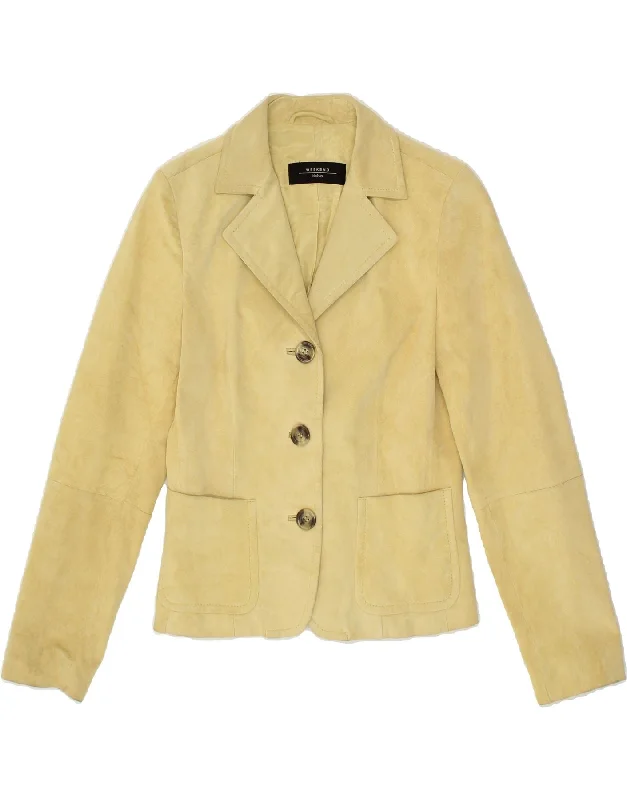 Weekend Discounts to Delight MAX MARA Womens Weekend 3 Button Blazer Jacket UK 8 Small Beige Suede Weekend Discounts to Delight MAX MARA Womens Weekend 3 Button Blazer Jacket UK 8 Small Beige Suede