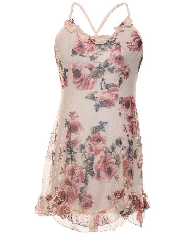 Savings Soar This Weekend Sheer Multi-Colour Strappy Floral Slip Dress - M