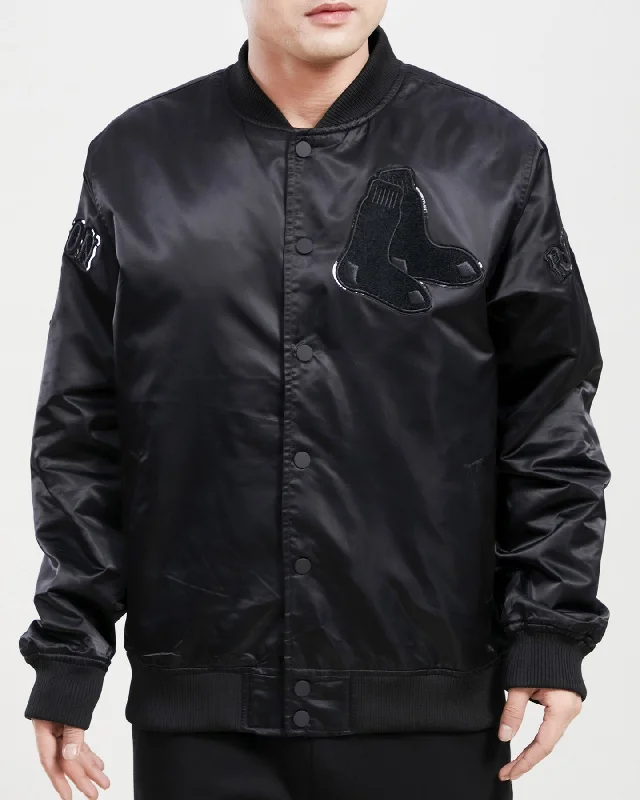 Stock Clearance MLB BOSTON RED SOX TRIPLE BLACK MEN'S SATIN JACKET (TRIPLE BLACK)