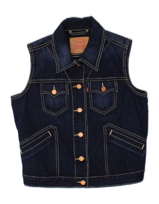 Markdown Sale LEVI'S Womens Denim Gilet UK 14 Large Navy Blue Cotton