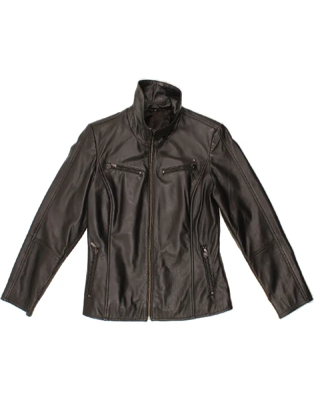 Price Slash VINTAGE Womens Leather Jacket IT 38 XS Black Leather