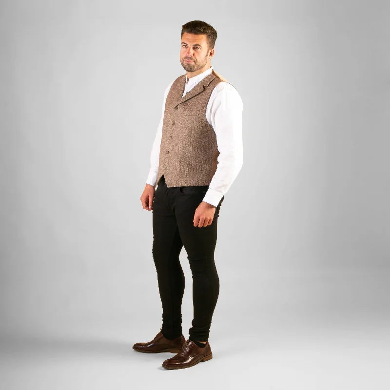 While Supplies Last Collared Waistcoat, Beige Herringbone