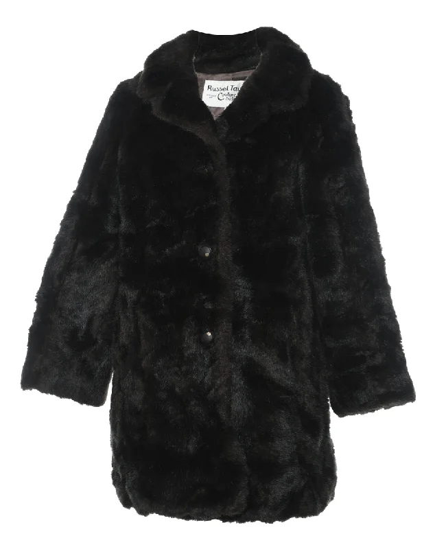 Unwind with Weekend Discounts Single Breasted Dark Brown Classic Faux Fur Coat - L