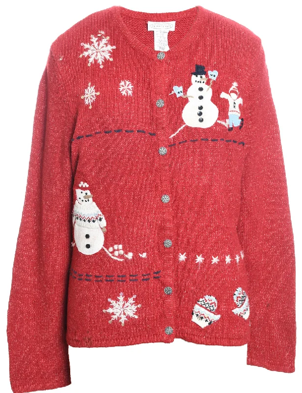 Weekend Savings Sensation Snowman Christmas Cardigan - L