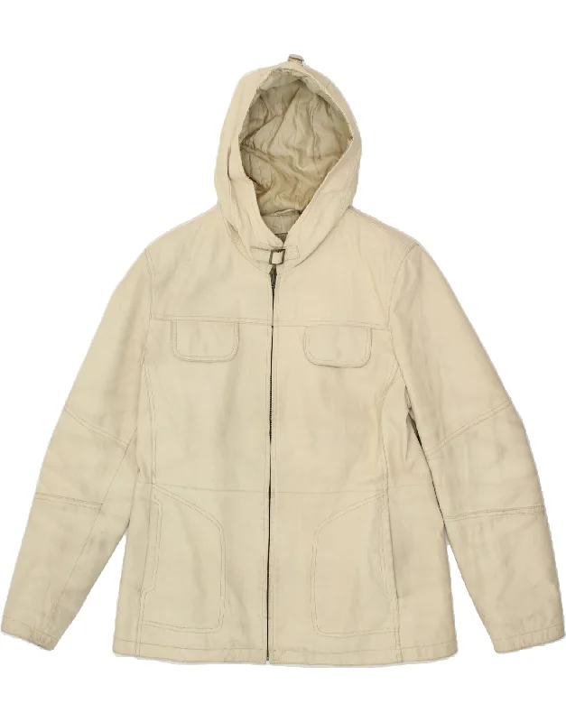 Unwind with Weekend Discounts CONBIPEL Womens Hooded Leather Jacket IT 46 Large Beige Leather