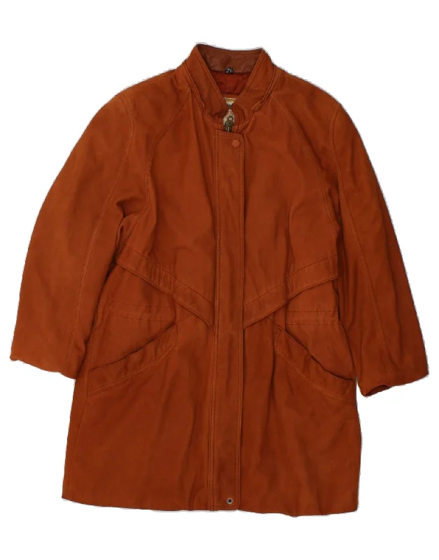 Quick Deals VINTAGE Womens Oversized Leather Coat IT 42 Medium Brown Leather