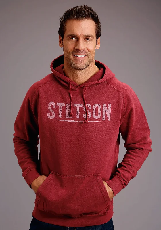 Overstock Sale Stetson Mens Burgundy 100% Cotton Mineral Logo Hoodie