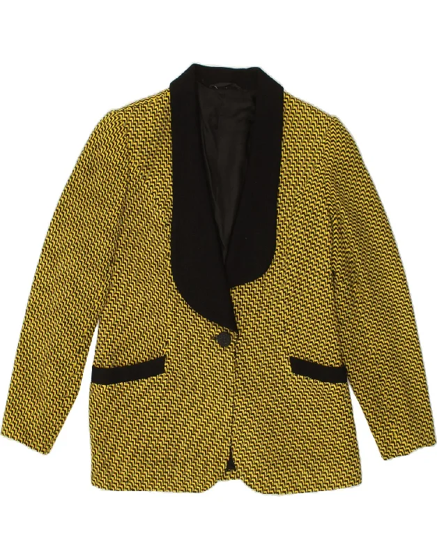 Crazy Deal VINTAGE Womens 1 Button Blazer Jacket UK 12 Medium Yellow Chevron