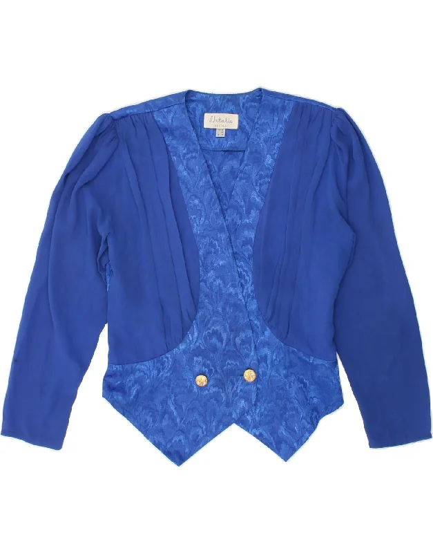 Best Choice VINTAGE Womens Crop Double Breasted Blazer Jacket UK 14 Large Blue Floral