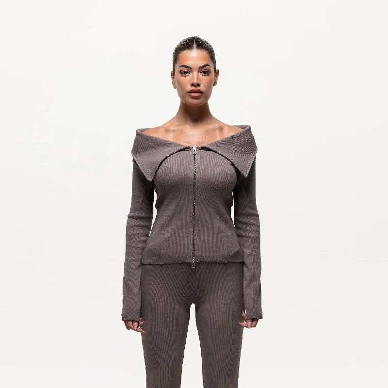 Year-End Sale Ridge Taupe Off The Shoulder Long Sleeve (Final Sale)