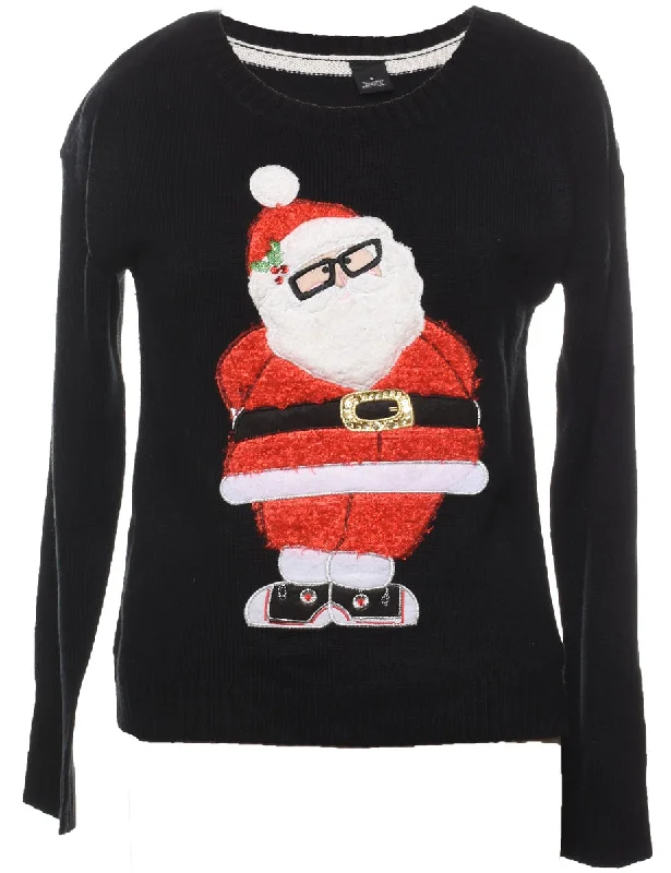 Weekend Savings Delight Santa Claus Design Black, Red & White Christmas Jumper - S