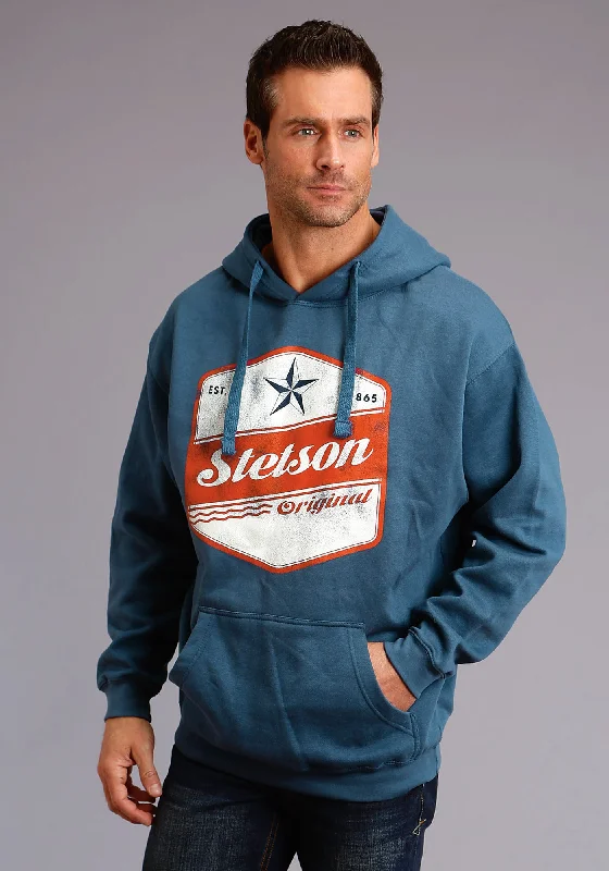 Weekend Offers You Can't Ignore Stetson Mens Blue Cotton Blend Original Star Hoodie