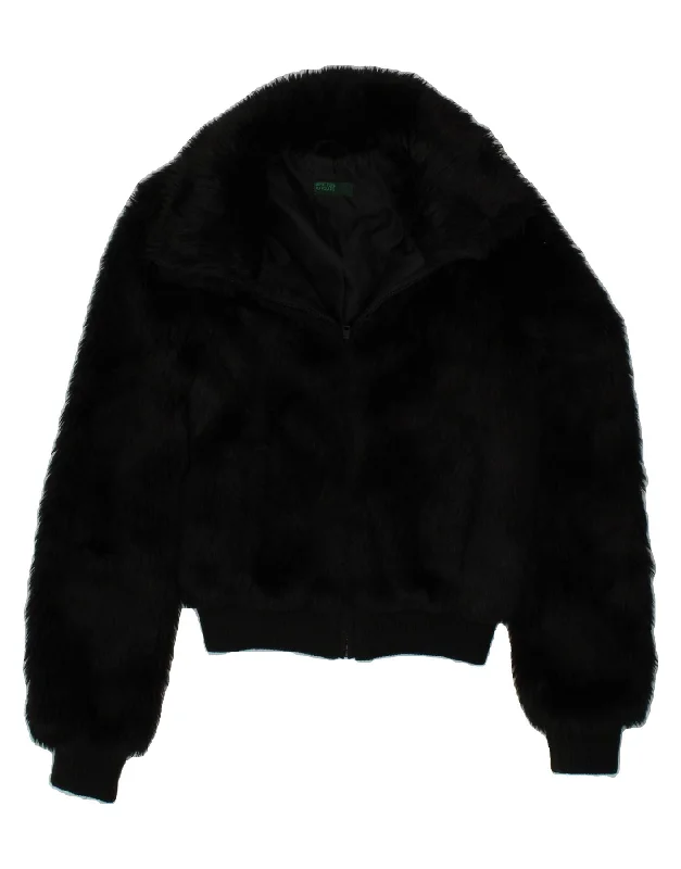 Weekend Bargains to Cherish BENETTON Womens Faux Fur Bomber Jacket UK 14 Medium Black Weekend Bargains to Cherish BENETTON Womens Faux Fur Bomber Jacket UK 14 Medium Black