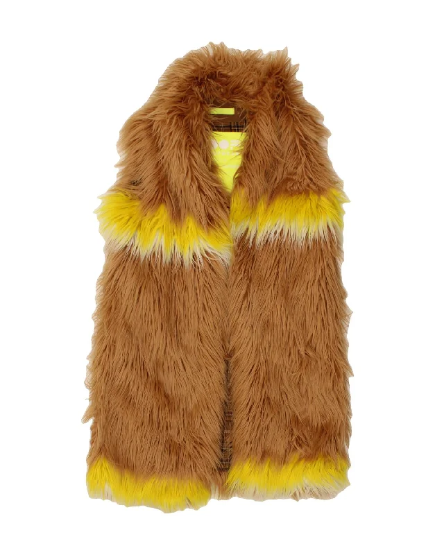 Special Offer VINTAGE Womens Longline Faux Fur Gilet UK 18 XL Brown Striped