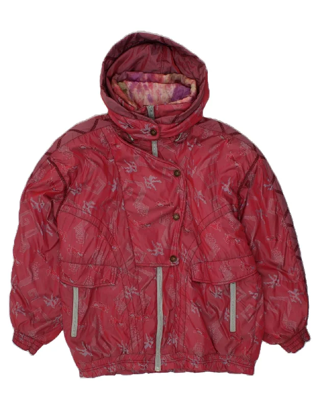 Value Pack VINTAGE Womens Oversized Hooded Padded Jacket IT 42 Medium Pink Geometric