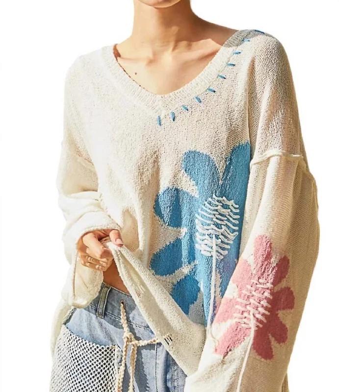 Weekend Deals That Wow Distressed Floral Sweater In Ivory