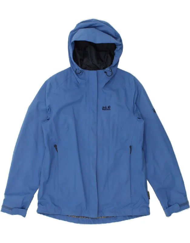 Deal of the Day JACK WOLFSKIN Womens Hooded Rain Jacket UK 12 Medium  Blue Polyamide