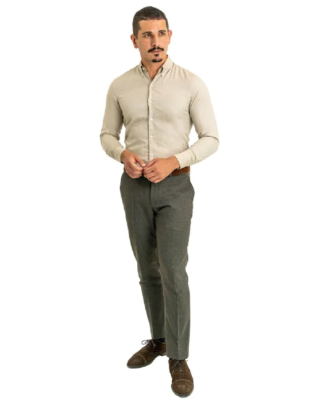 Closeout Deal Beige Cotton Oxford Button Down Shirt
