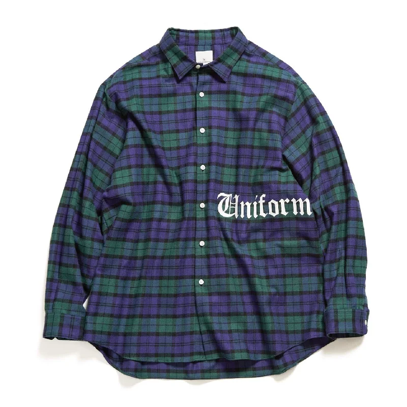 Weekend Savings Galore FLANNEL CHECK GOTHIC LOGO BAGGY SHIRT