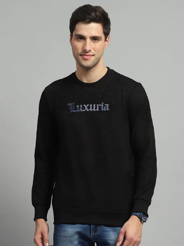 Quick Sale Men Black Printed Round Neck Full Sleeve Sweatshirt