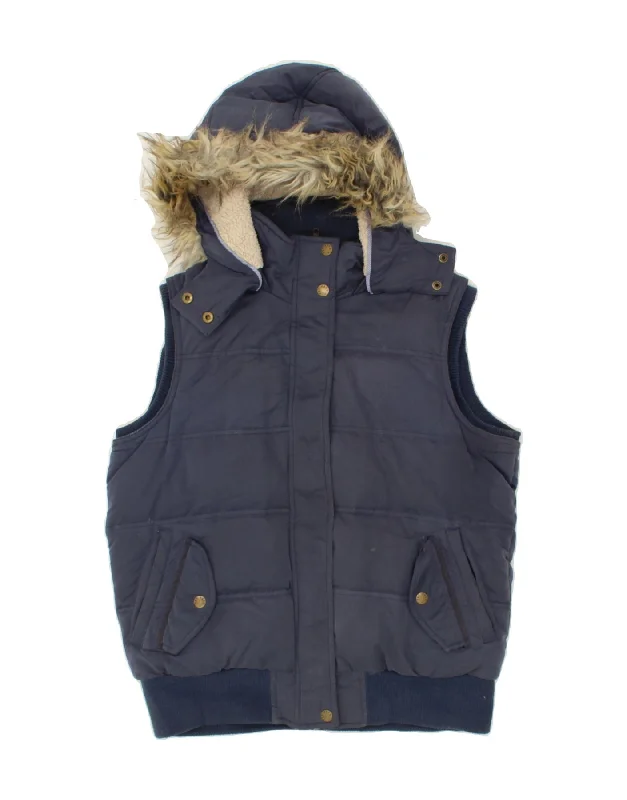 Best Seller FAT FACE Womens Hooded Padded Gilet UK 12 Medium  Navy Blue Polyester