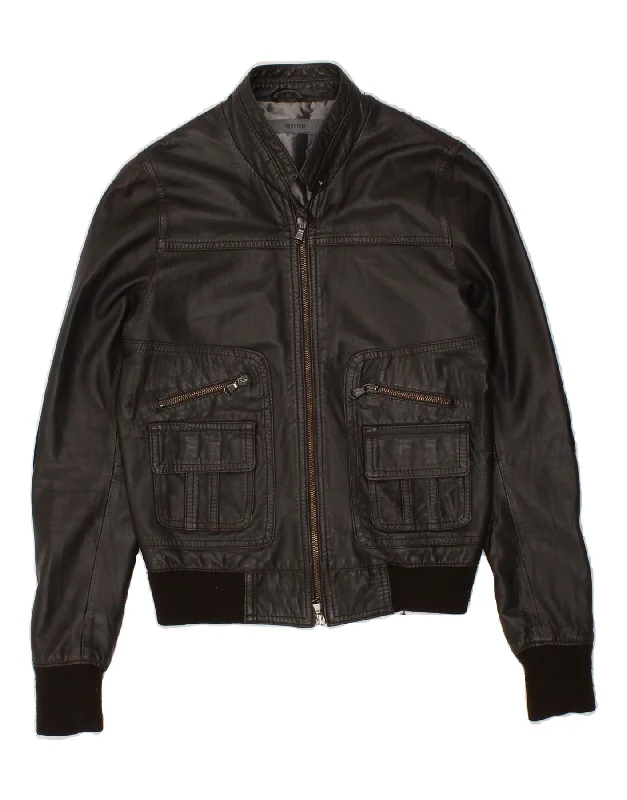 Hurry Up IMPERIAL Womens Leather Jacket UK 6 XS Grey Leather