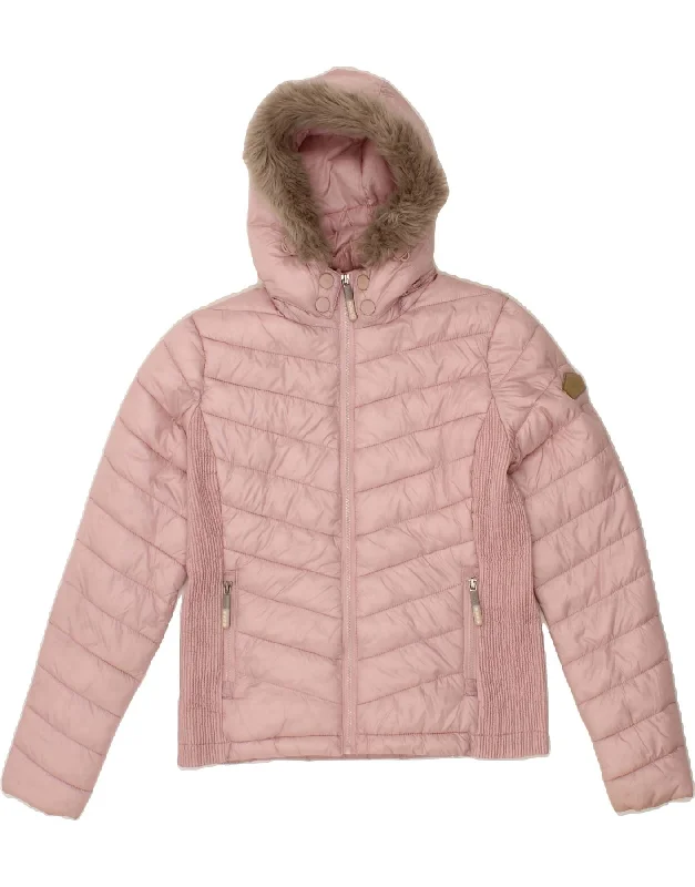 Price Drop SUPERDRY Womens Hooded Padded Jacket UK 12 Medium  Pink Polyamide