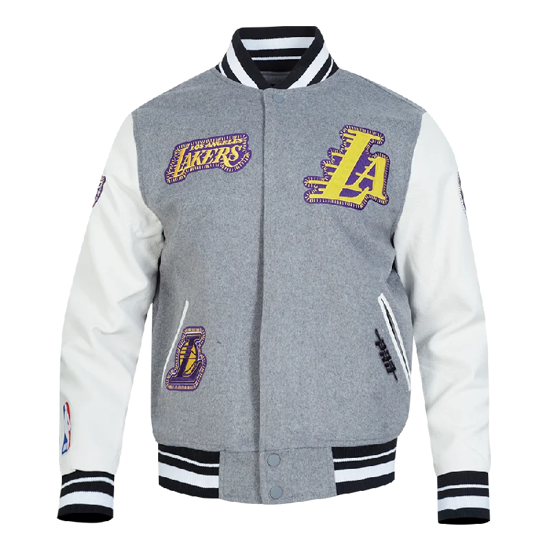 Big Savings NBA LOS ANGELES LAKERS DIY PICK STITCH MEN'S RIB WOOL VARSITY JACKET (HEATHER GREY/WHITE/BLACK)