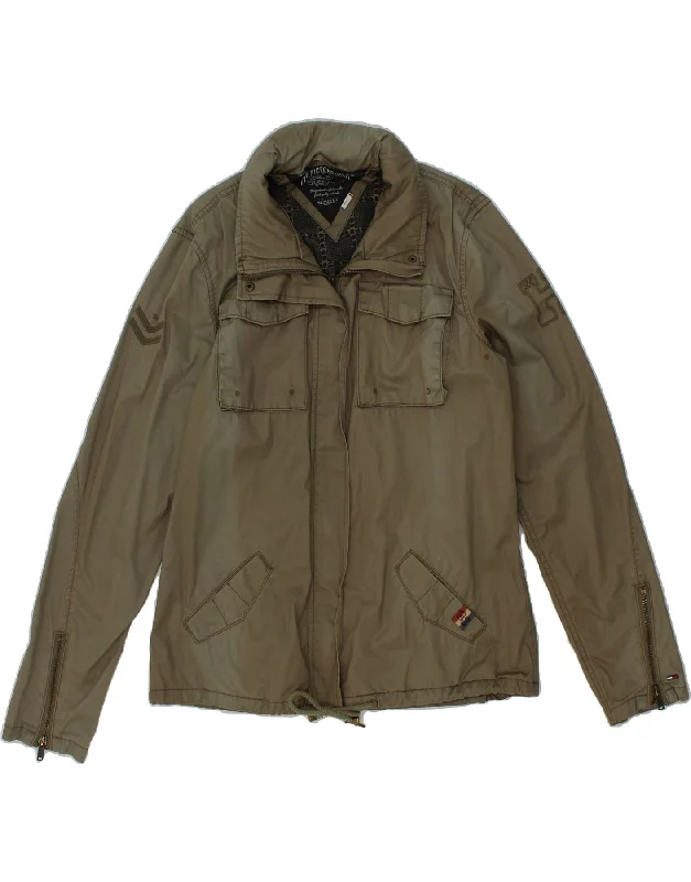 Weekend Offers That Dazzle TOMMY HILFIGER Womens Hooded Utility Jacket UK 16 Large Khaki Cotton