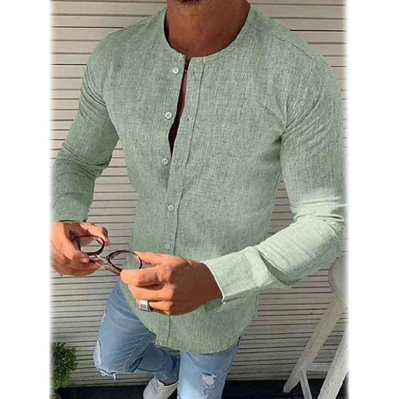 Overstock Clearance Men's Casual Solid Long Sleeve Shirt