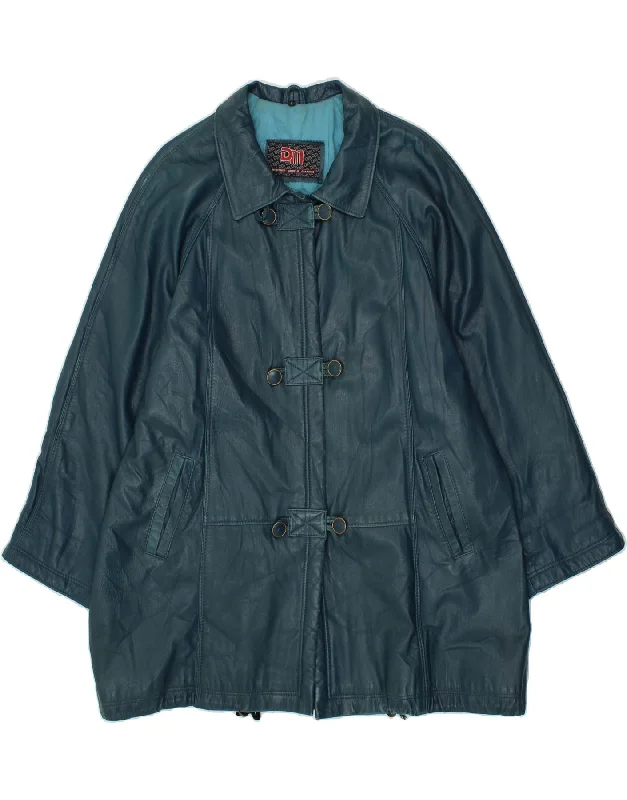 Weekend Bargains Galore VINTAGE Womens Leather Coat UK 18 XL Blue