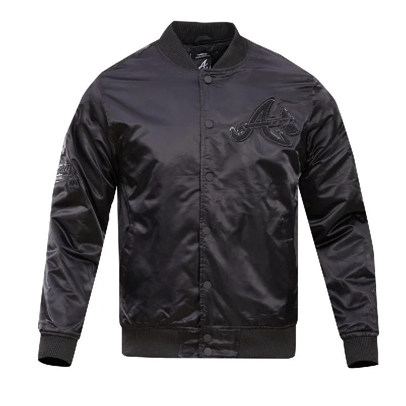 Amazing Value MLB ATLANTA BRAVES TRIPLE BLACK LOGO MEN'S SATIN JACKET (BLACK)