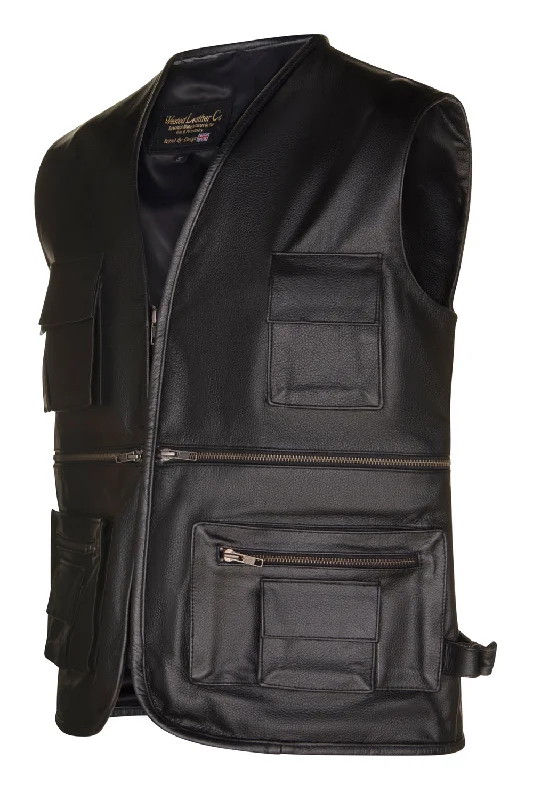 Big Deal Multi-Pocket Leather Waistcoat for Biking, Hiking, Fishing and many more