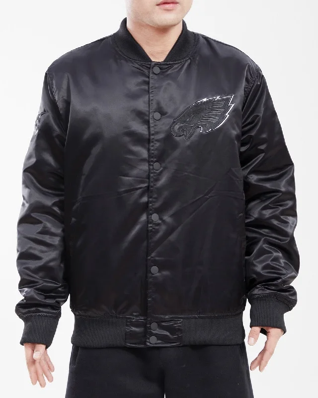 Time-Sensitive NFL PHILADELPHIA EAGLES TRIPLE BLACK MEN'S SATIN JACKET (TRIPLE BLACK) Time-Sensitive NFL PHILADELPHIA EAGLES TRIPLE BLACK MEN'S SATIN JACKET (TRIPLE BLACK)