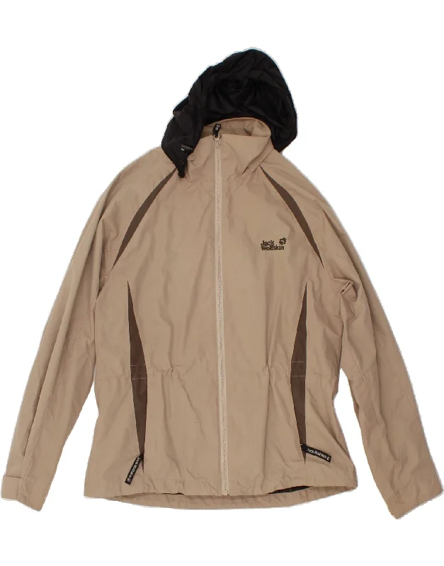 Super Deal JACK WOLFSKIN Womens Hooded Rain Jacket UK 12 Medium  Beige Colourblock