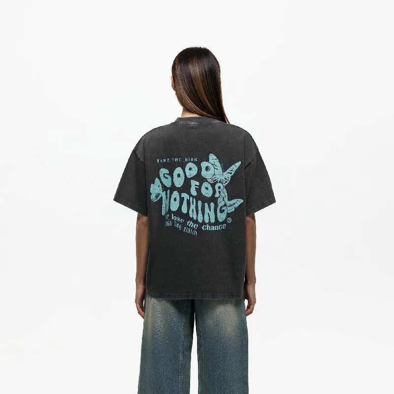 Special Discount Oversized Stamp Washed Black T-shirt (Final Sale)