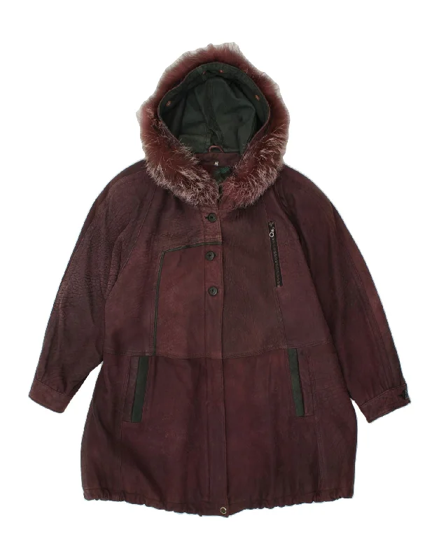 Weekend Bargains to Enjoy VINTAGE Womens Oversized Hooded Leather Coat EU 38 Medium Burgundy Leather Weekend Bargains to Enjoy VINTAGE Womens Oversized Hooded Leather Coat EU 38 Medium Burgundy Leather