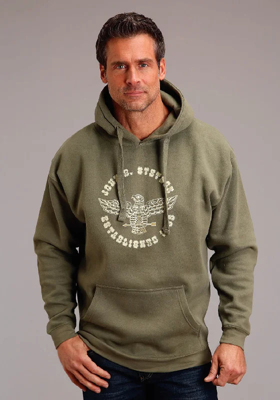 Time-Limited Offer Stetson Mens Lichen Green Cotton Blend Totem Eagle Hoodie