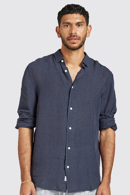 Savings Event The Academy Brand Mick Linen Shirt Navy