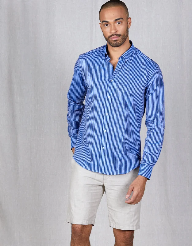 Weekend Savings Extravaganza Ohope Navy Stripe Linen Blend Shirt