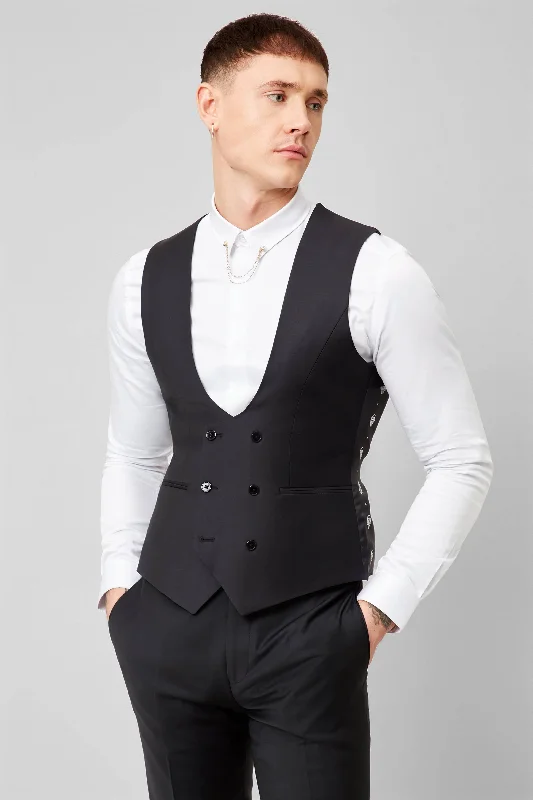Weekend Savings Delight Kingdon Skinny Fit Black Dinner Waistcoat