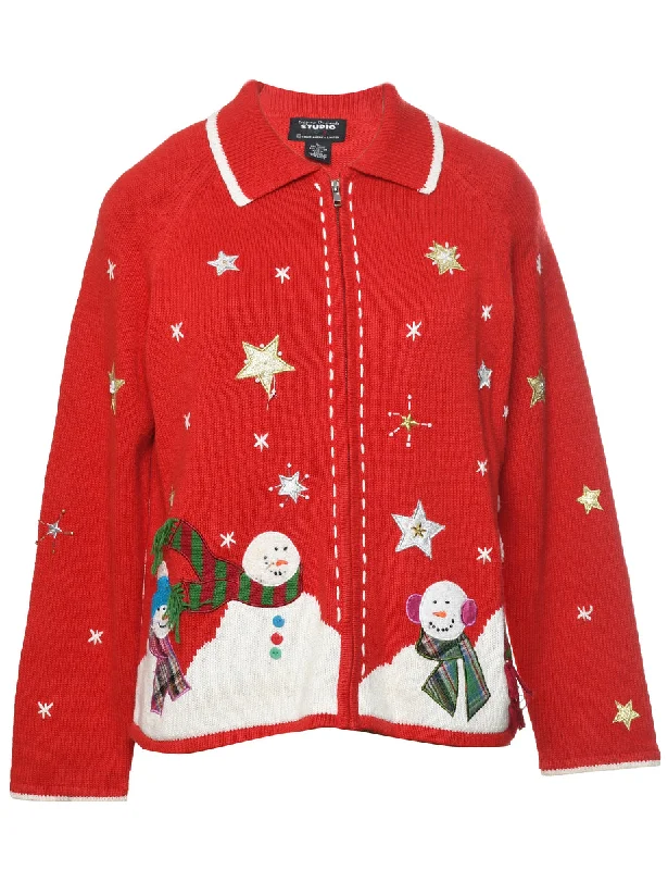 Unwind with Weekend Discounts Snowman Christmas Cardigan - L