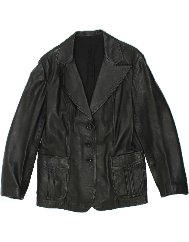 Act Now VINTAGE Womens Leather 3 Button Blazer Jacket EU 46 XL Black Leather