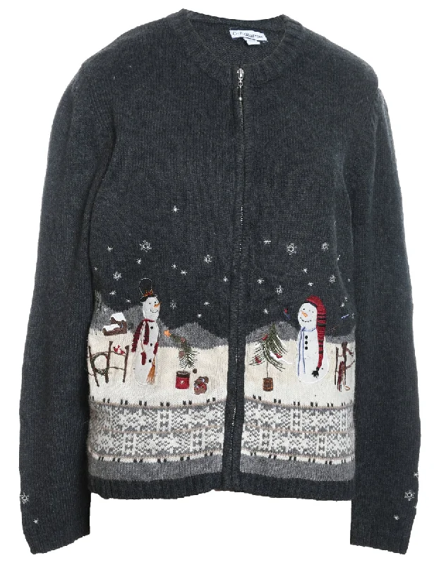 Weekend Bargains to Cherish Snowman Christmas Cardigan - M