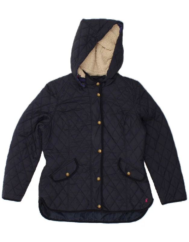 Low Price JOULES Womens Hooded Quilted Jacket UK 14 Large Navy Blue Polyamide