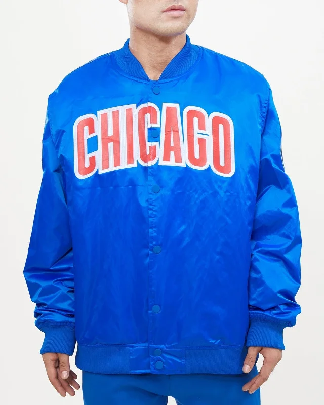 Overstock Clearance MLB CHICAGO CUBS WORDMARK MEN'S SATIN JACKET (ROYAL BLUE)